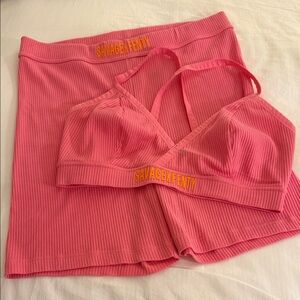 Savage X Fenty Vibrant Pink Ribbed Bralette/Shorts Set